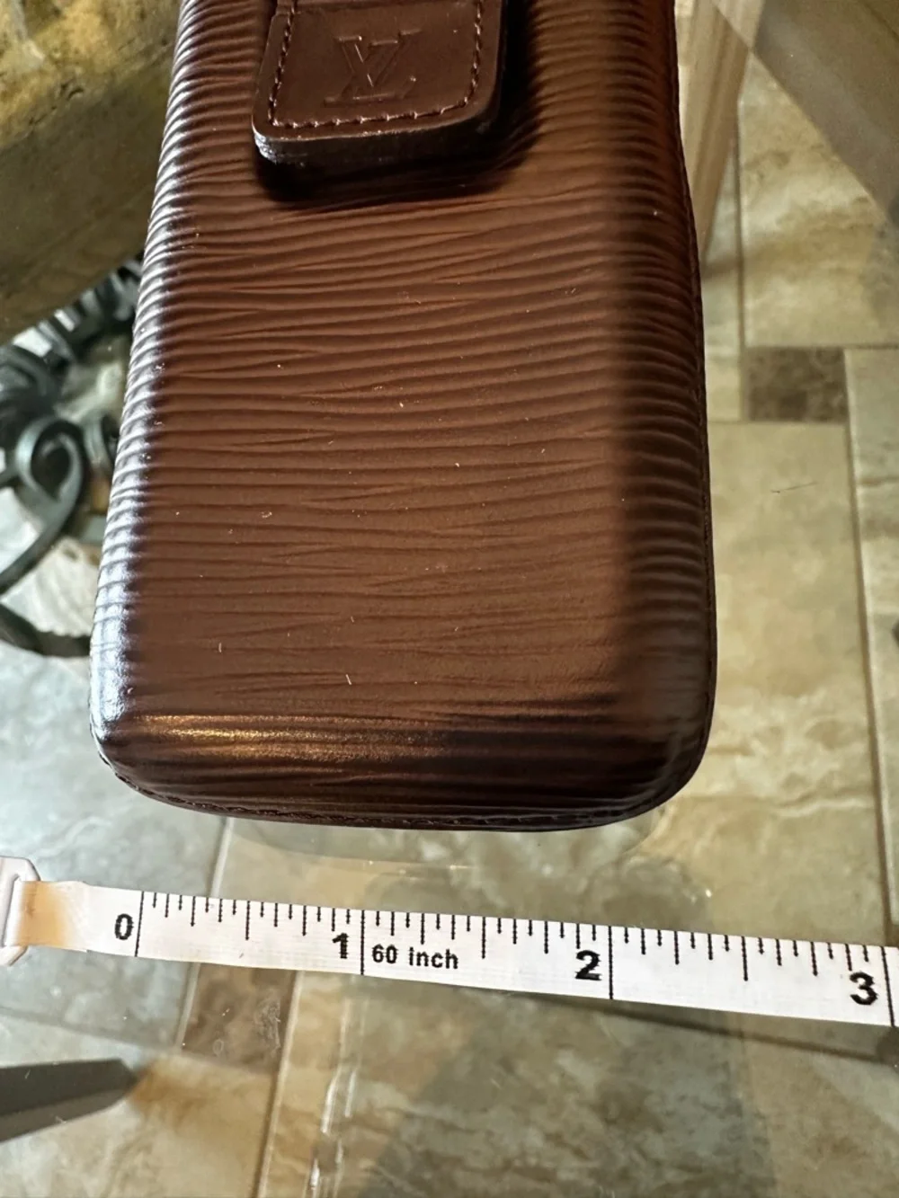 Authentic Louis Vuitton Brown Epi Leather Vertical Phone Case with Strap